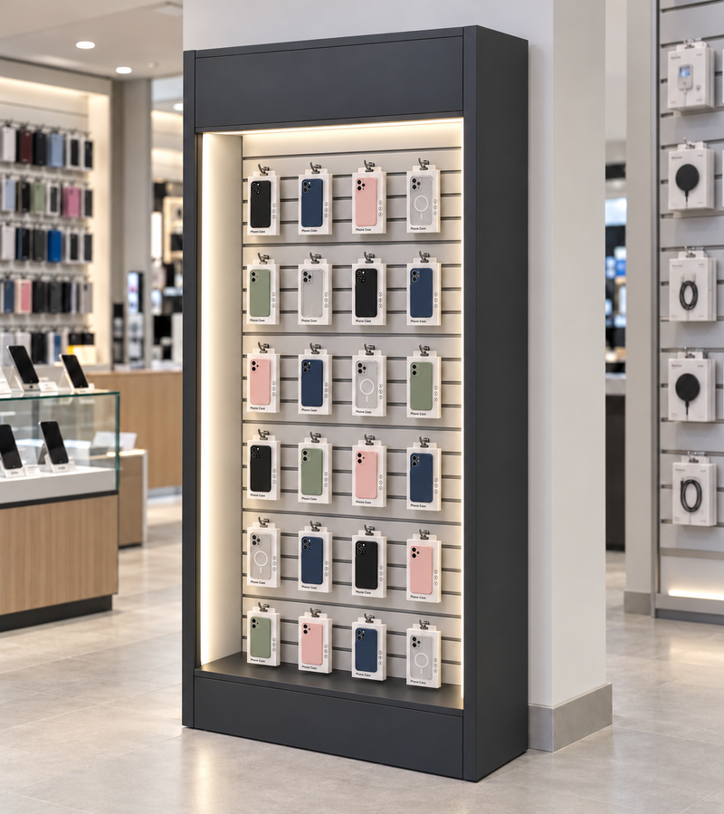 Slatwall 'Bookcase' Display Unit - Optional Lighting - 100cm wide