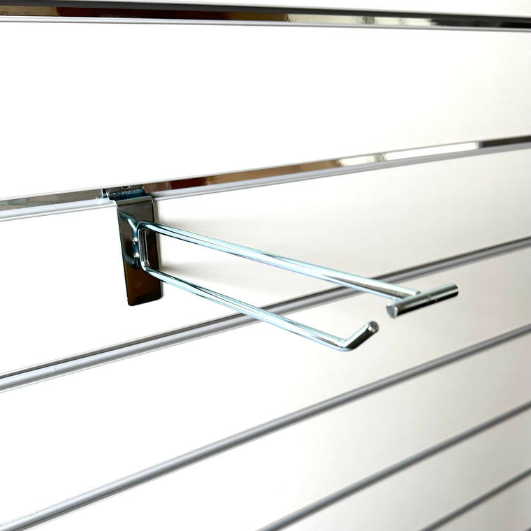 Single Prong Slat Hook with Overhead Arm for Price Ticket - Polished Zinc - 15cm