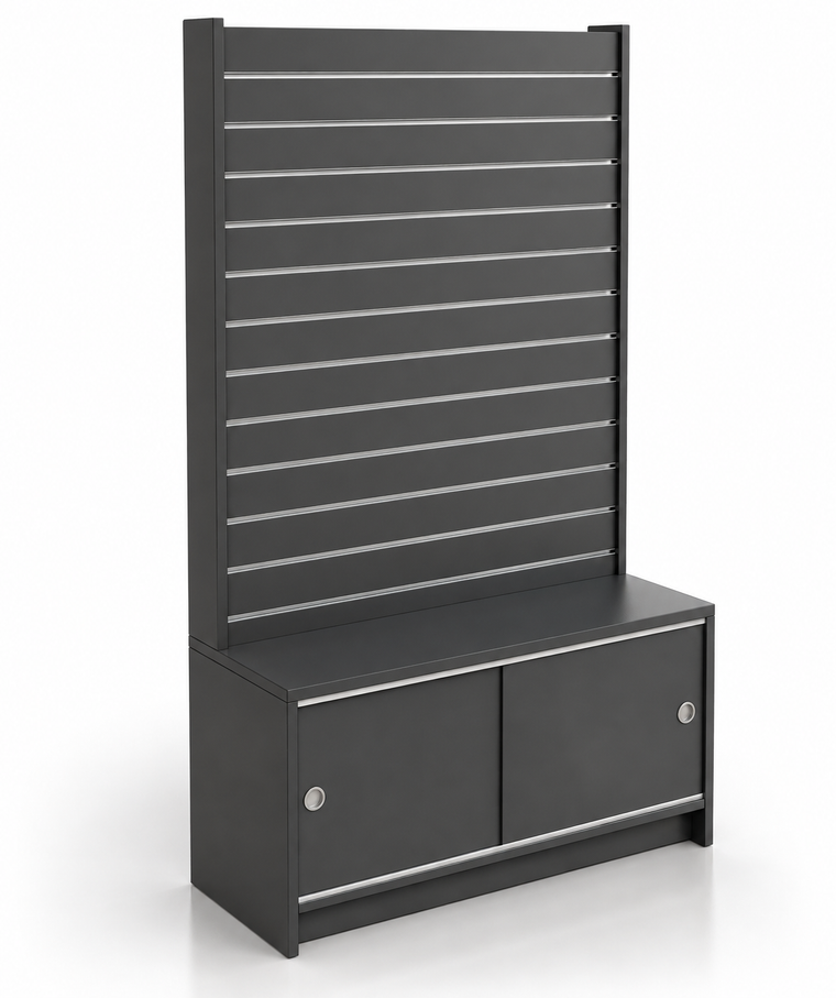 Slatwall Unit with Base Cupboard, 120cm wide