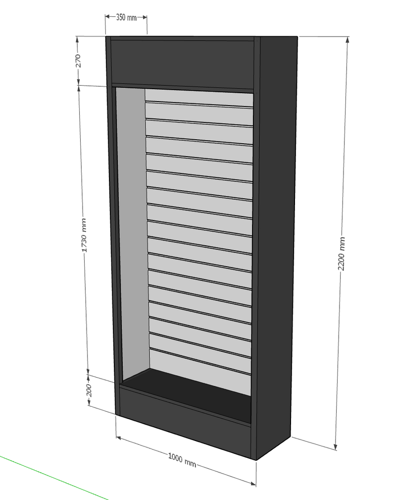 Slatwall 'Bookcase' Display Unit - Optional Lighting - 100cm wide
