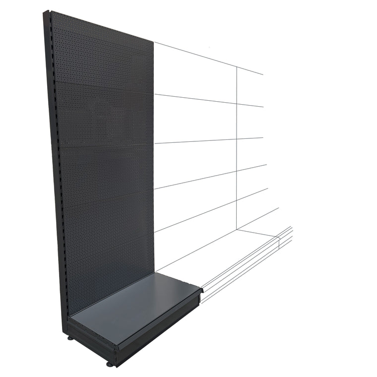 Add-on K50 shop shelving wall bay - dark grey - with peg / perforated back panels