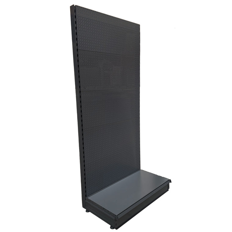  K50 shop shelving wall bay - dark grey - with peg / perforated back panels