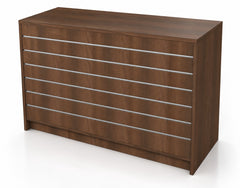 Slatwall fronted shop counter in walnut 1200mm long