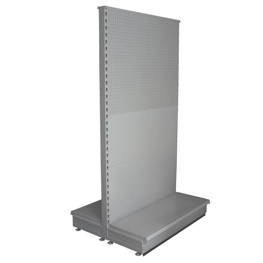 Tall silver gondola bay with mixed peg and plain back panels