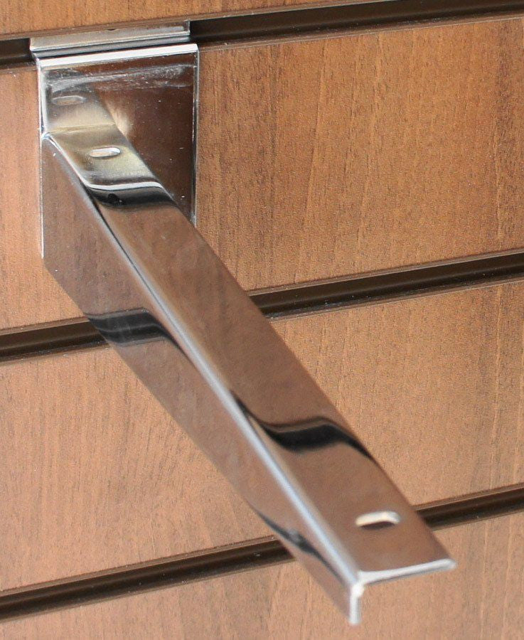 Slatwall Shelf Bracket for Wood Shelves - Chrome - 10cm