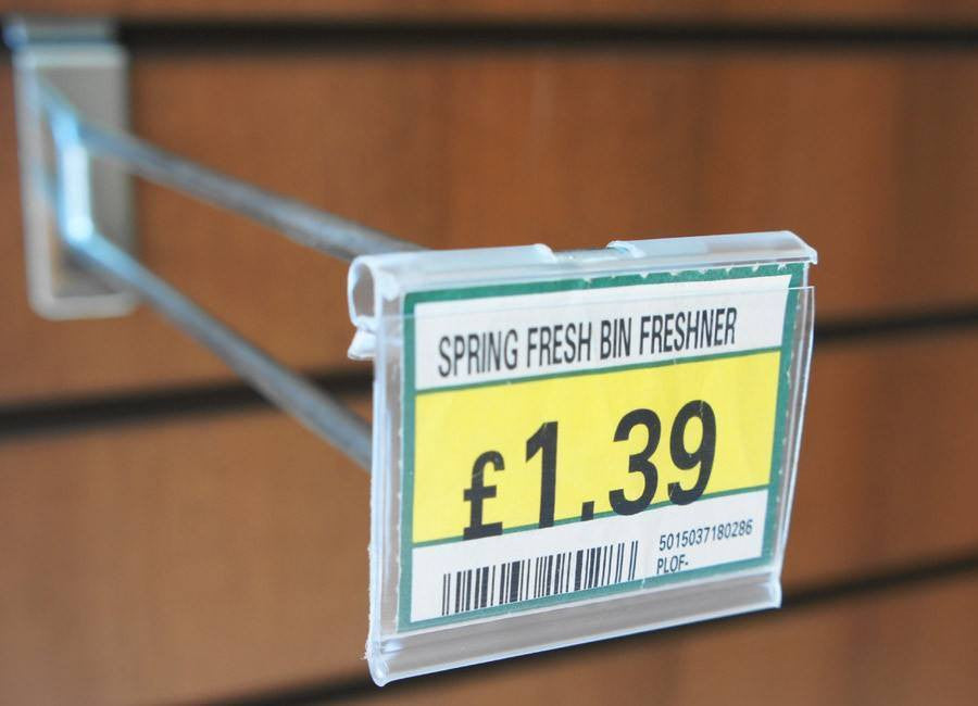 Single Prong Slat Hook with Overhead Arm for Price Ticket - Polished Zinc - 20cm